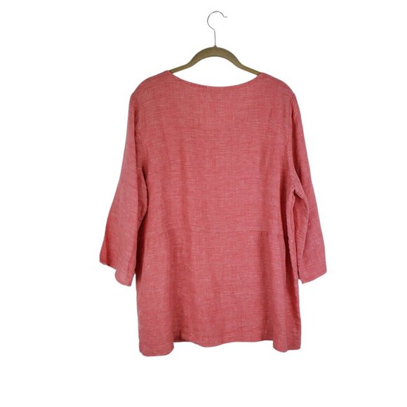 Pure Jill Linen Babydoll Top Muted Red 3/4 Sleeve Lagenlook Size Large - Picture 2 of 8